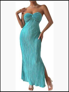 Strapless Twist Front Maxi Dress with Back Tie and High Side Split